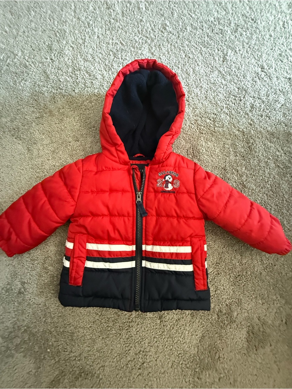 London Fog Red and Black Hooded Toddler Puffer Jacket